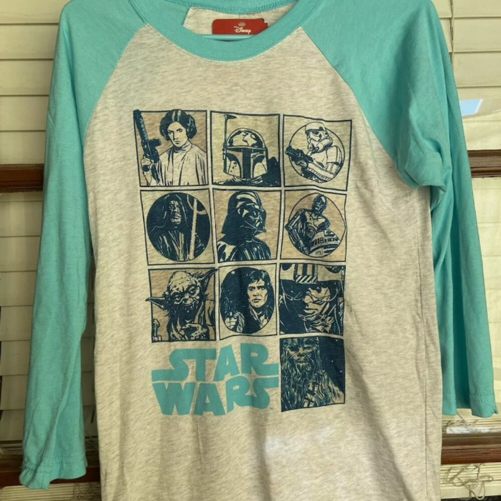 Star Wars Del Sol Color Change Baseball T-Shirt, Size XS, Yoda, Luke, Leía, Han